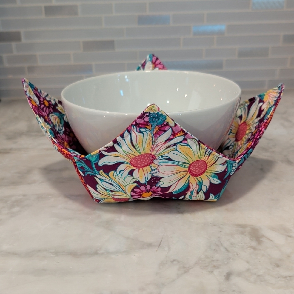 Sunflower Floral Bowl Cozy | Microwave Safe Soup Holder | Handmade Gift
